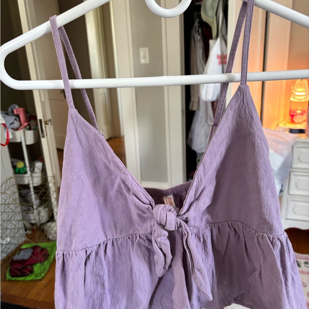 Lavender Tie-Front Spaghetti Strap Tank Top